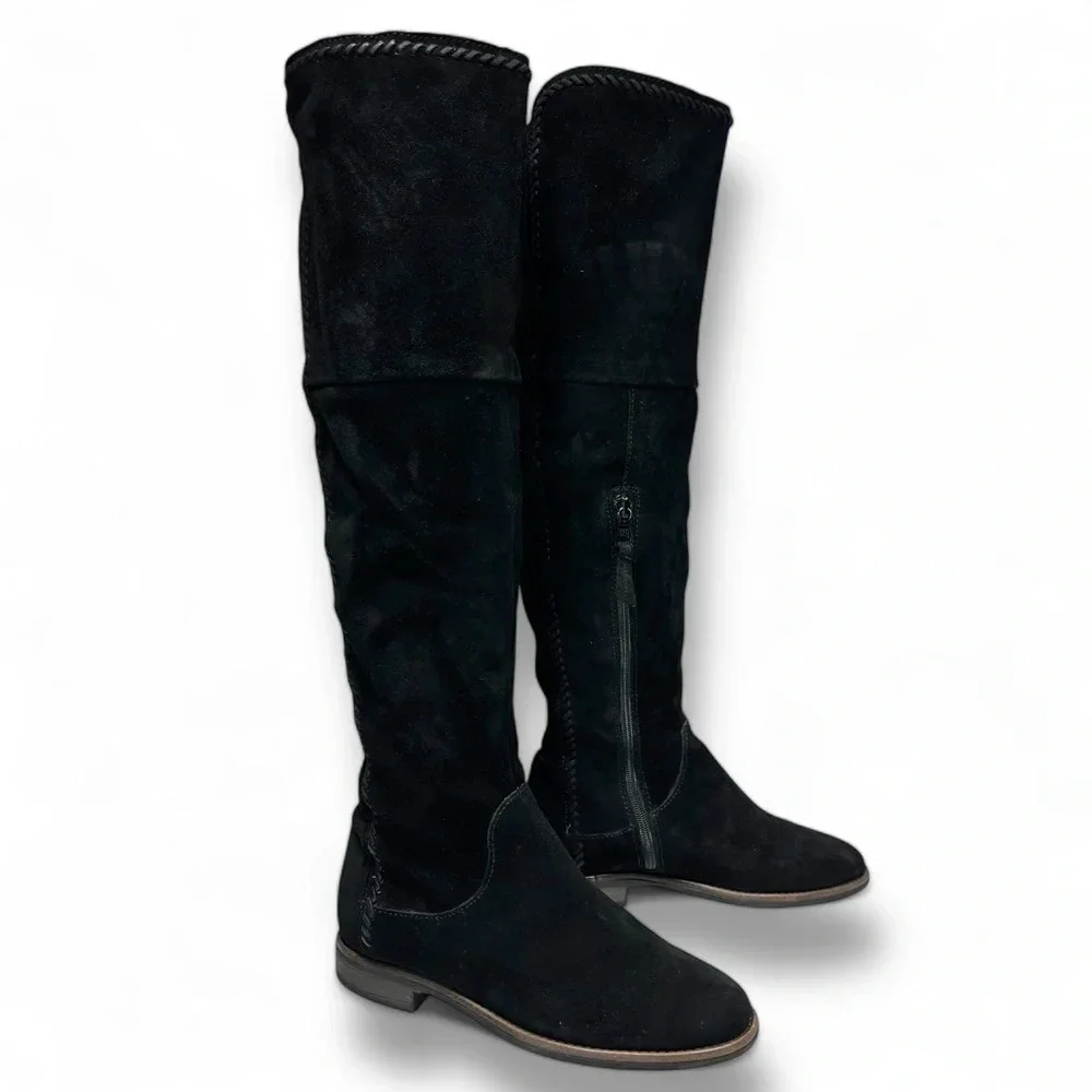 Miz Mooz Black Suede Over The Knee Side Zip Slip On Flat Boots Size 36